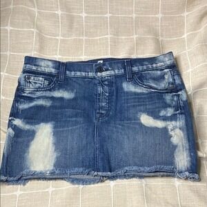 Womens 7 For All Mankind Denim Mini Skirt Frayed Hem Distressed Blue Y2K Size 28